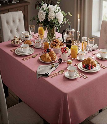 Toalha de Mesa Rosa de Linho Retangular 8 Lugares