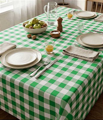 Toalha de Mesa Xadrez Verde Retangular 6 Lugares Classic
