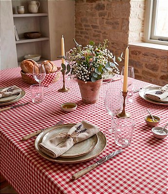 Toalha de Mesa Quadriculada Vermelha e Branca Retangular 4 Lugares Piquenique