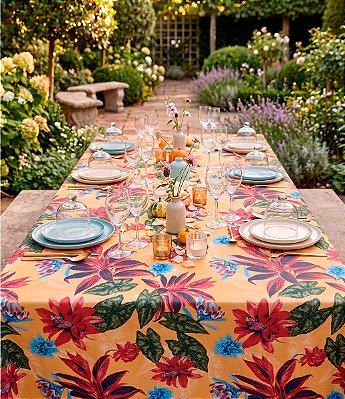 Toalha de Mesa Retangular 4 Lugares Amarela Floral Divina