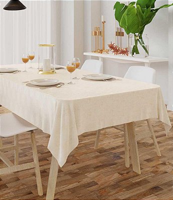 Toalha de Mesa Off White Retangular 8 Lugares Jacquard