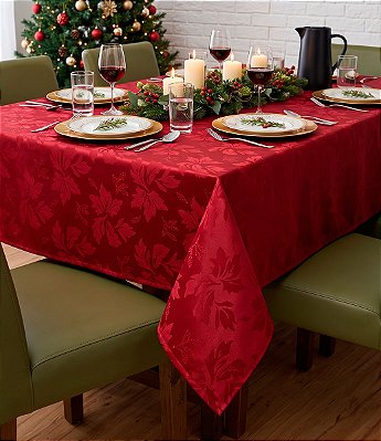 Toalha de Mesa Vermelha Retangular 8 Lugares com Arabescos Jacquard