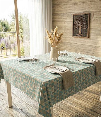 Toalha de Mesa Retangular 6 Lugares Impermeável Branca com Triângulos
