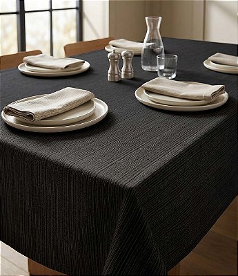Toalha de Mesa Preta Lisa Retangular 8 Lugares