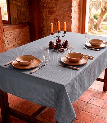 Toalha de Mesa Cinza Jacquard Retangular 6 Lugares
