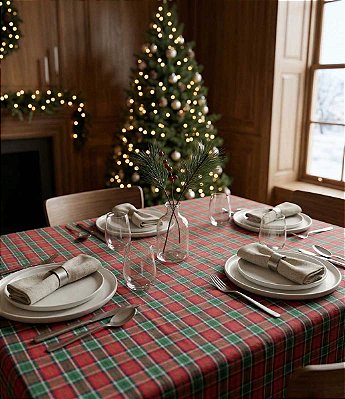 Toalha de Mesa Xadrez Natal Vermelha e Verde 10 Lugares Sob Medida