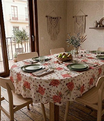 Toalha de Mesa Oval Sob Medida Branca com Rosas