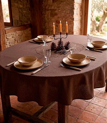 Toalha de Mesa Oval Sob Medida Marrom Jacquard