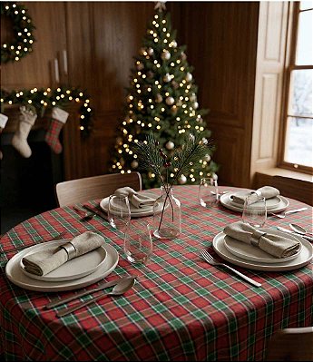 Toalha de Mesa Oval Xadrez Verde e Vermelho Sob Medida