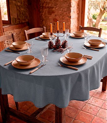 Toalha de Mesa Oval Sob Medida Tom de Cinza Jacquard