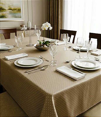 Toalha de Mesa Bege Poá Retangular 8 Lugares Jacquard
