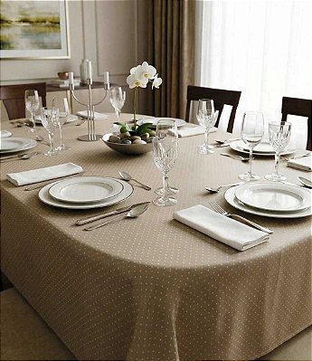 Toalha de Mesa Oval Sob Medida Bege Poá Jacquard