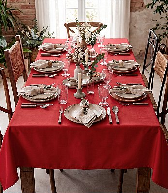 Toalha de Mesa Vermelha Retangular 10 Lugares Oxford