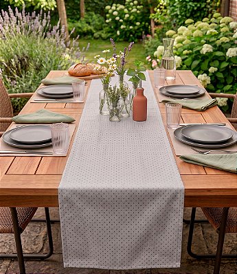Caminho de Mesa Bege Cru Poá Jacquard