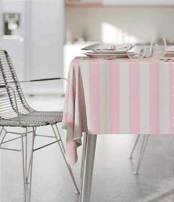Toalha de Mesa Impermeável Retangular 6 Lugares Listrada Rosa
