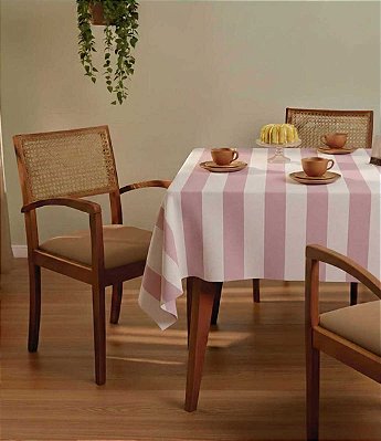 Toalha de Mesa Impermeável Retangular 6 Lugares Listrada Rosa
