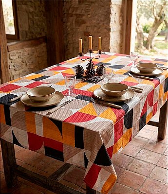 Toalha de Mesa Quadrada Geométrica Piquet Sob Medida