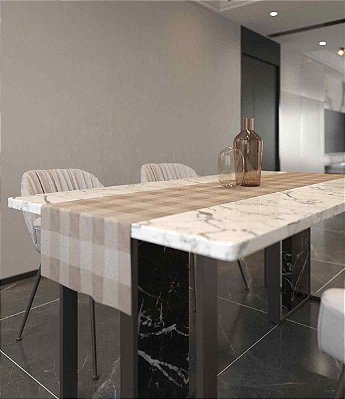 Caminho de Mesa Xadrez Nude Jacquard Sob Medida