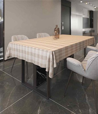 Toalha de Mesa Xadrez Nude Retangular 8 Lugares Jacquard