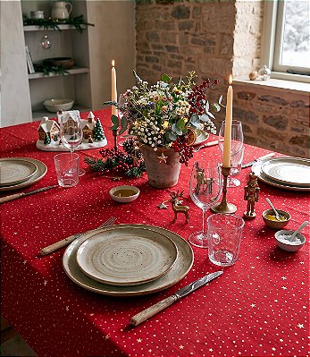 Toalha de Mesa Quadrada 4 Lugares Vermelha Estrela de Natal