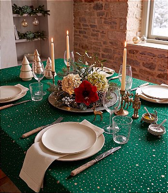 Toalha de Mesa Verde Estrela de Natal Retangular 6 Lugares