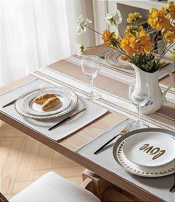 Jogo Americano de Linho Bege Cru Impermeável Kit com 8 Unidades