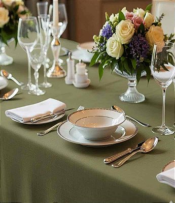 Toalha de Mesa Verde de Linho Retangular 8 Lugares