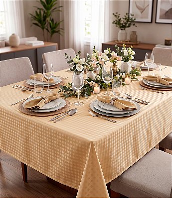 Toalha de Mesa Xadrez Dourada Quadrada Sob Medida