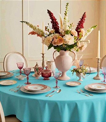 Toalha de Mesa Azul Piscina Redonda Sob Medida Oxford