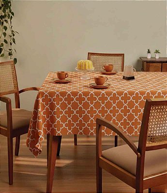 Toalha de Mesa Impermeável Retangular 6 Lugares Laranja Arabescos