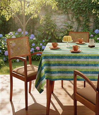 Toalha de Mesa Retangular 6 Lugares Listrada Verde Verão