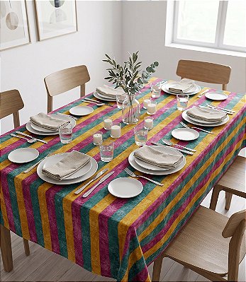 Toalha de Mesa Retangular 8 Lugares Listrada Colores