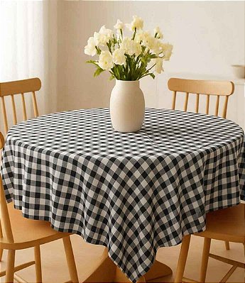 Toalha de Mesa Redonda Xadrez Preto e Branco Sob Medida