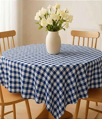 Toalha de Mesa Redonda Xadrez Azul e Branco Sob Medida