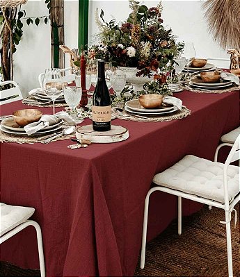 Toalha de Mesa Vinho Lisa Retangular 10 Lugares de Algodão