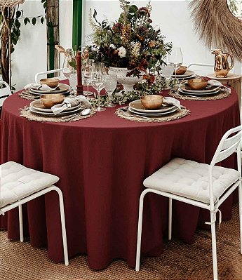 Toalha de Mesa Redonda Cor de Vinho Algodão Sob Medida