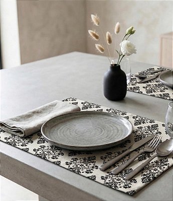 Jogo Americano Impermeável Arabescos Branco e Preto Kit 10 Unidades