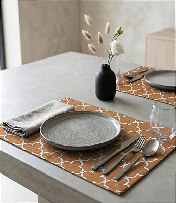 Jogo Americano Impermeável Arabescos Laranja Kit 10 Unidades