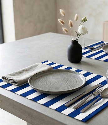 Jogo Americano Impermeável Listrado Azul Kit 10 Unidades