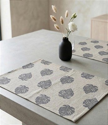 Jogo Americano Impermeável Bege Folhagem Kit 8 Unidades