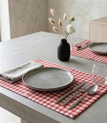 Jogo Americano Xadrez Vermelho e Branco Kit com 8 Unidades