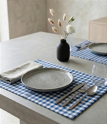 Jogo Americano Xadrez Azul e Branco Kit com 10 Unidades