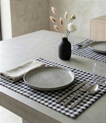 Jogo Americano Xadrez Preto e Branco Kit com 8 Unidades