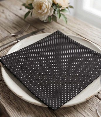 Guardanapos Preto Poá de Tecido Algodão Kit com 10 Unidades