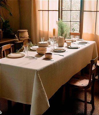 Toalha de Mesa Impermeável Creme Rústica 10 Lugares