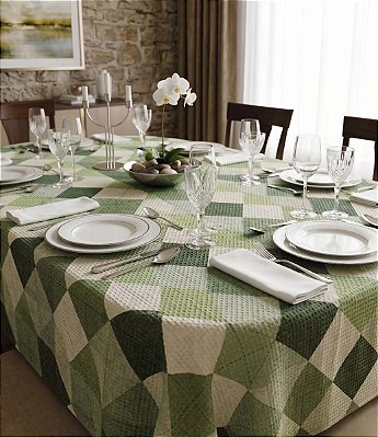 Toalha de Mesa Oval Sob Medida Xadrez Verde Piquet