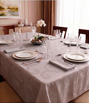 Toalha de Mesa Prata Retangular 8 Lugares Jacquard