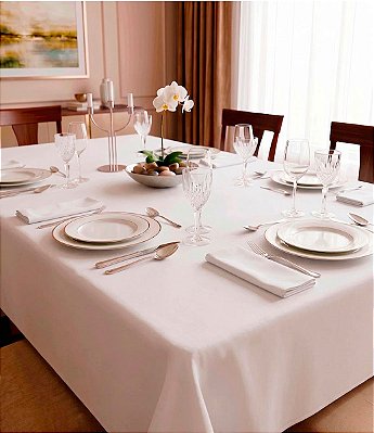 Toalha de Mesa Impermeável Branca 10 Lugares Retangular