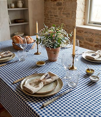 Toalha de Mesa Xadrez Azul e Branco Quadrada Sob Medida