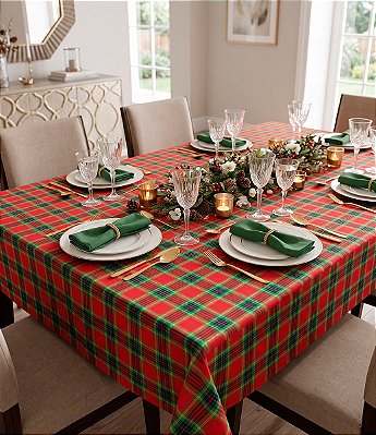 Toalha de Mesa Impermeável Xadrez Natal Retangular 8 Lugares Jacquard